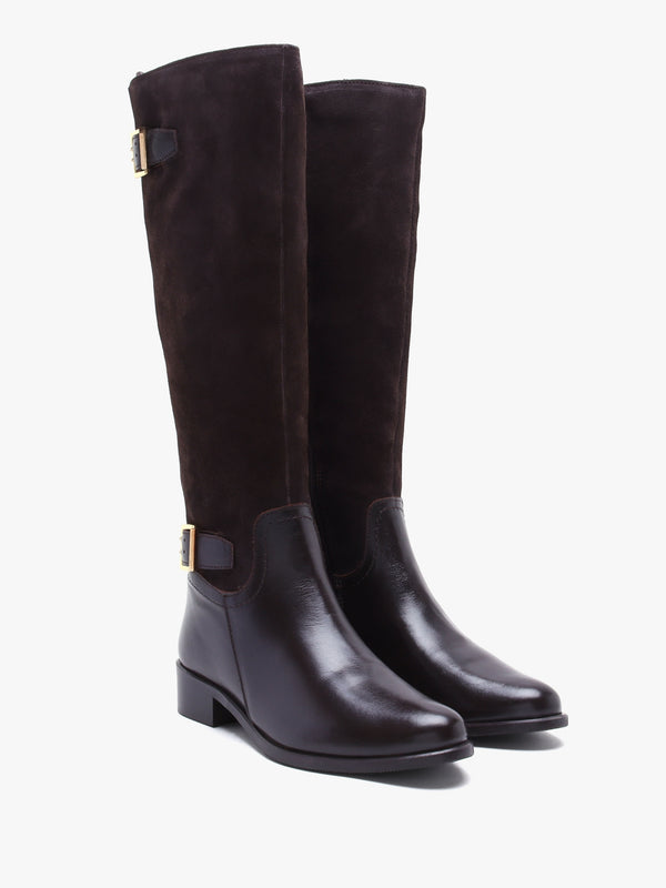 Slace Brown Suede Lace Up Knee Boots