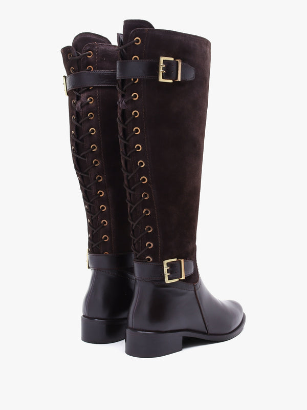 Slace Brown Suede Lace Up Knee Boots
