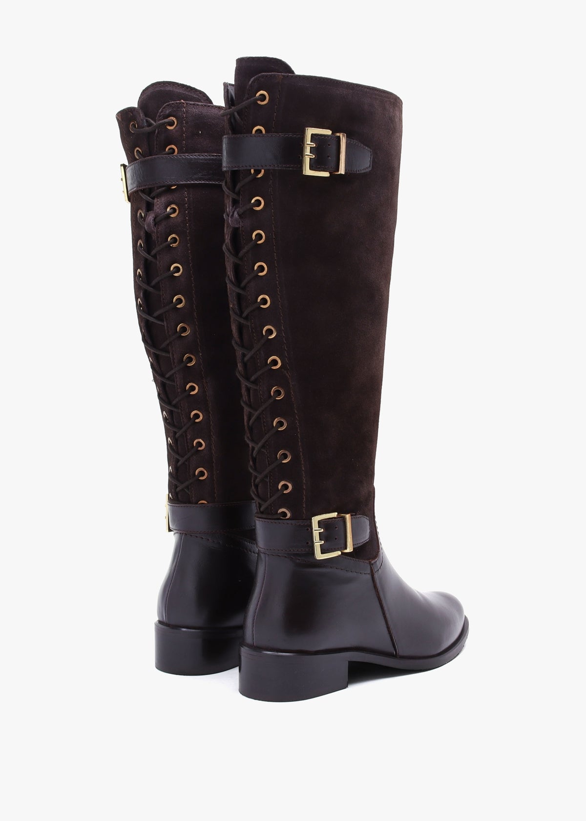 Slace Brown Suede Lace Up Knee Boots