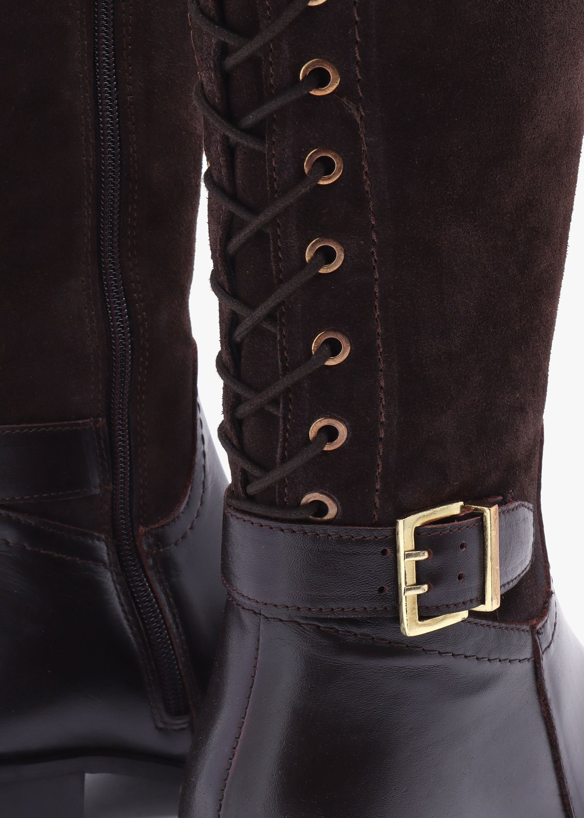 Slace Brown Suede Lace Up Knee Boots