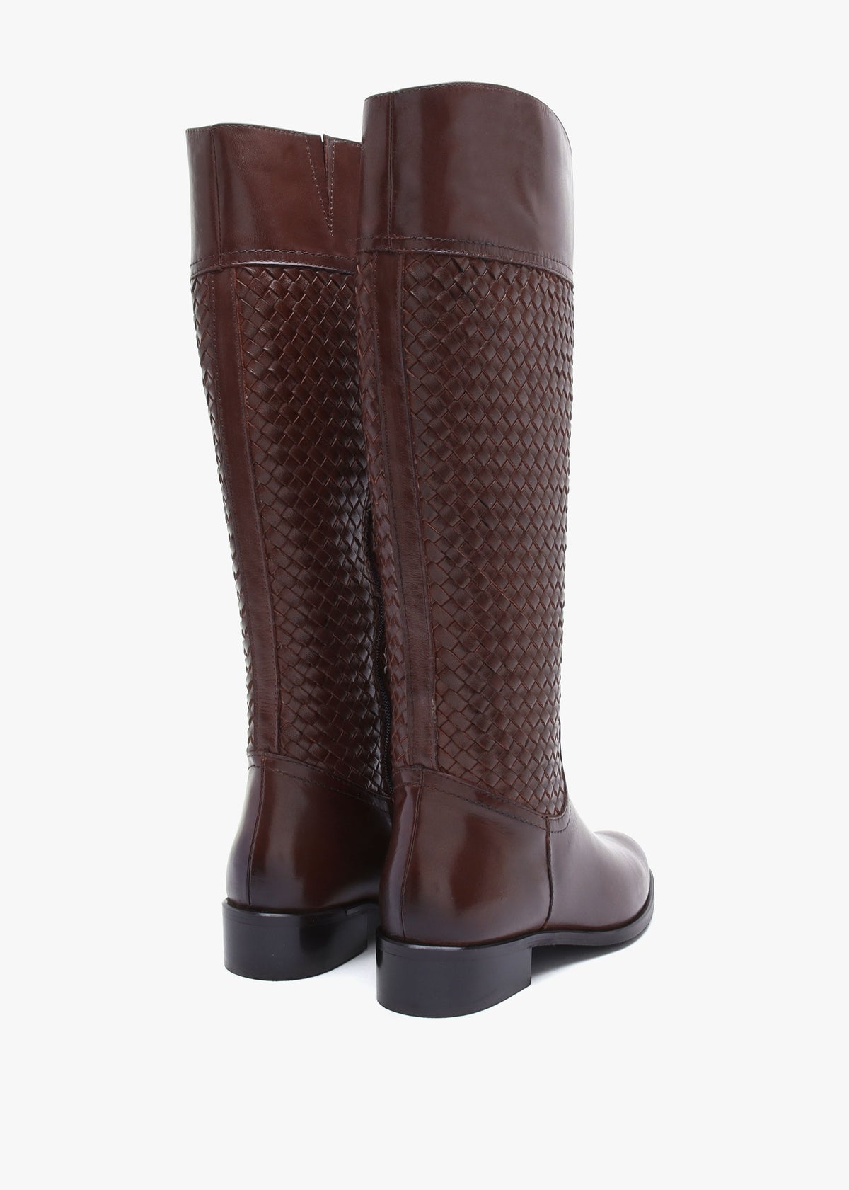Solar Brown Leather Woven Knee Boots