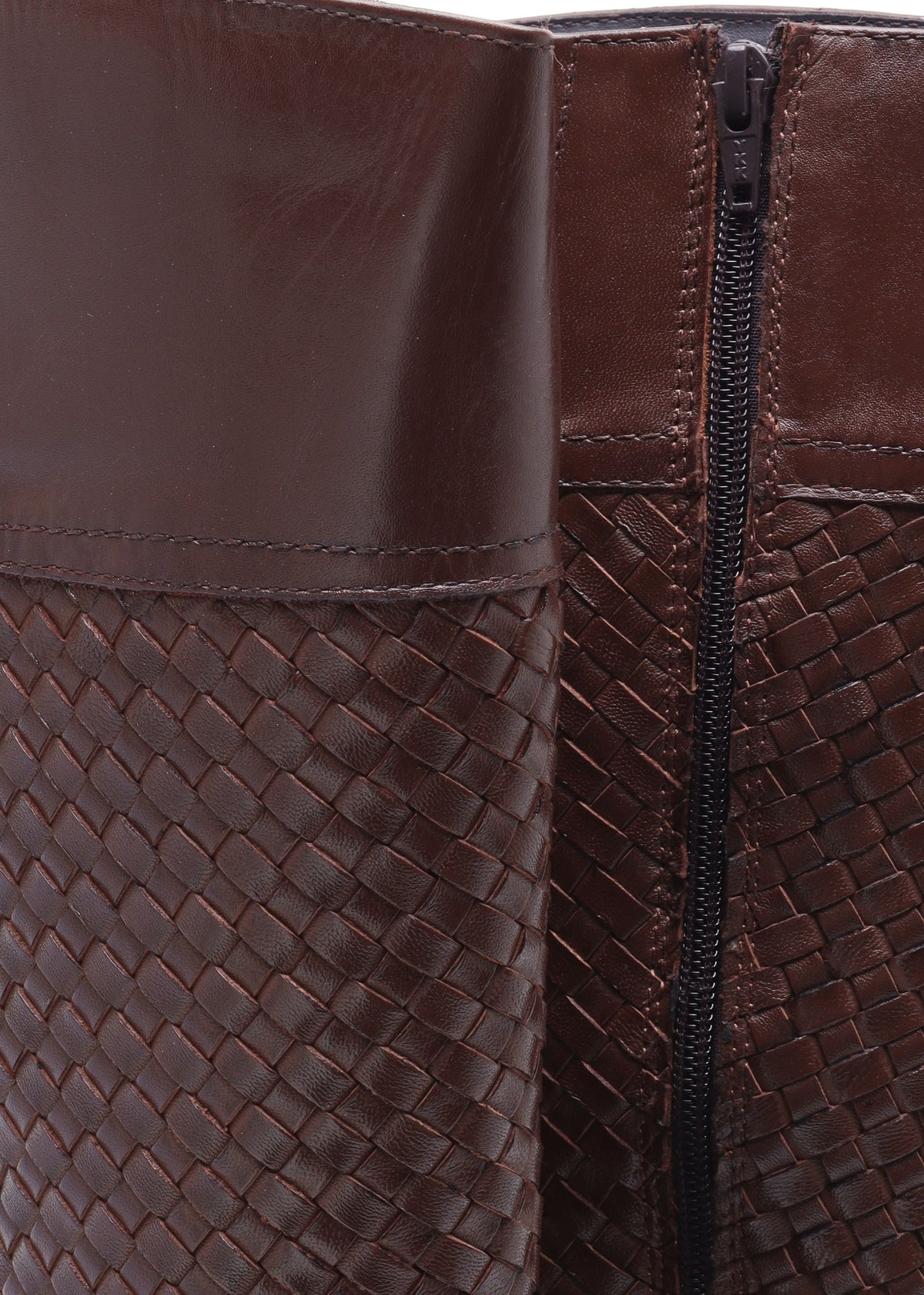 Solar Brown Leather Woven Knee Boots