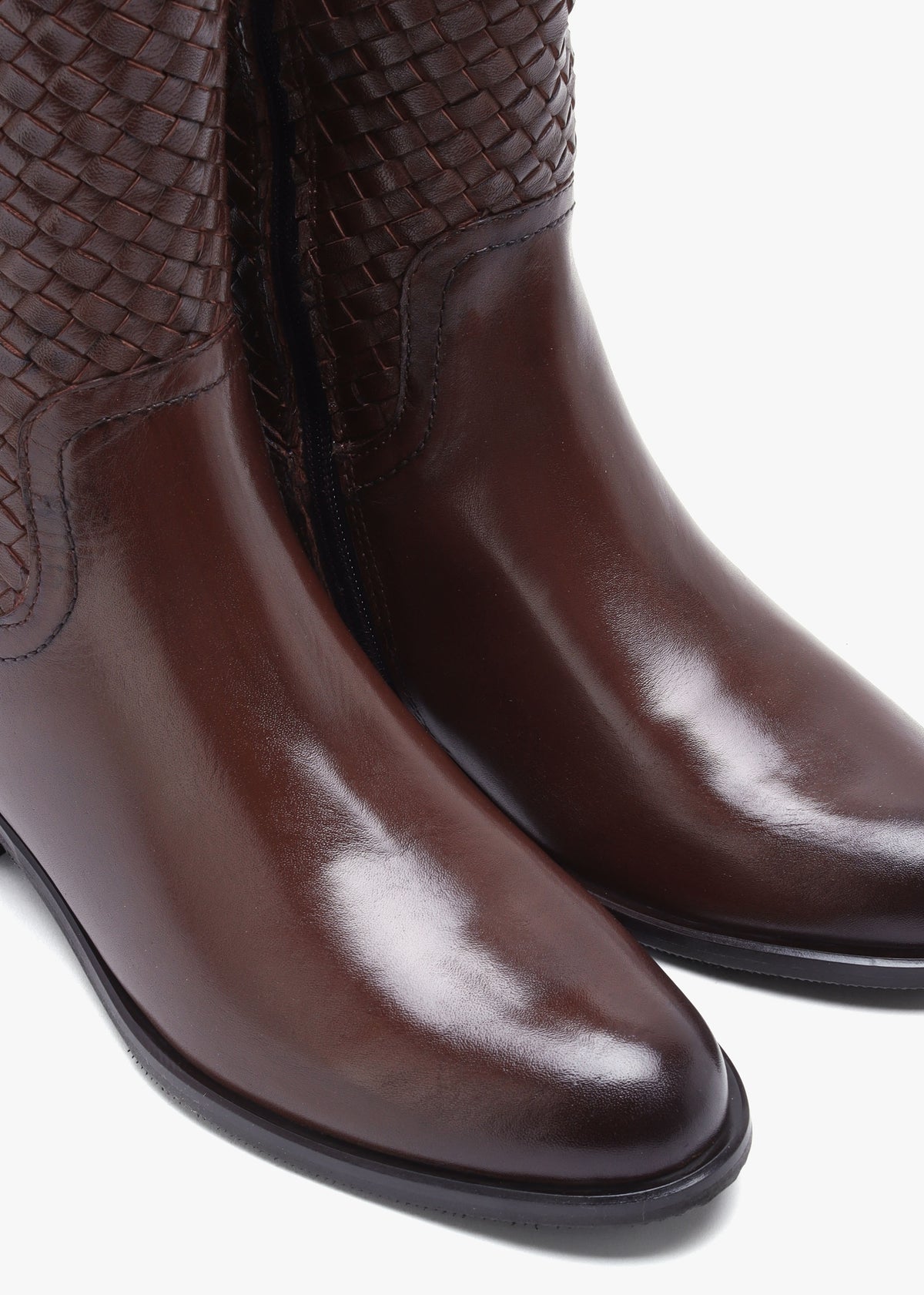 Solar Brown Leather Woven Knee Boots
