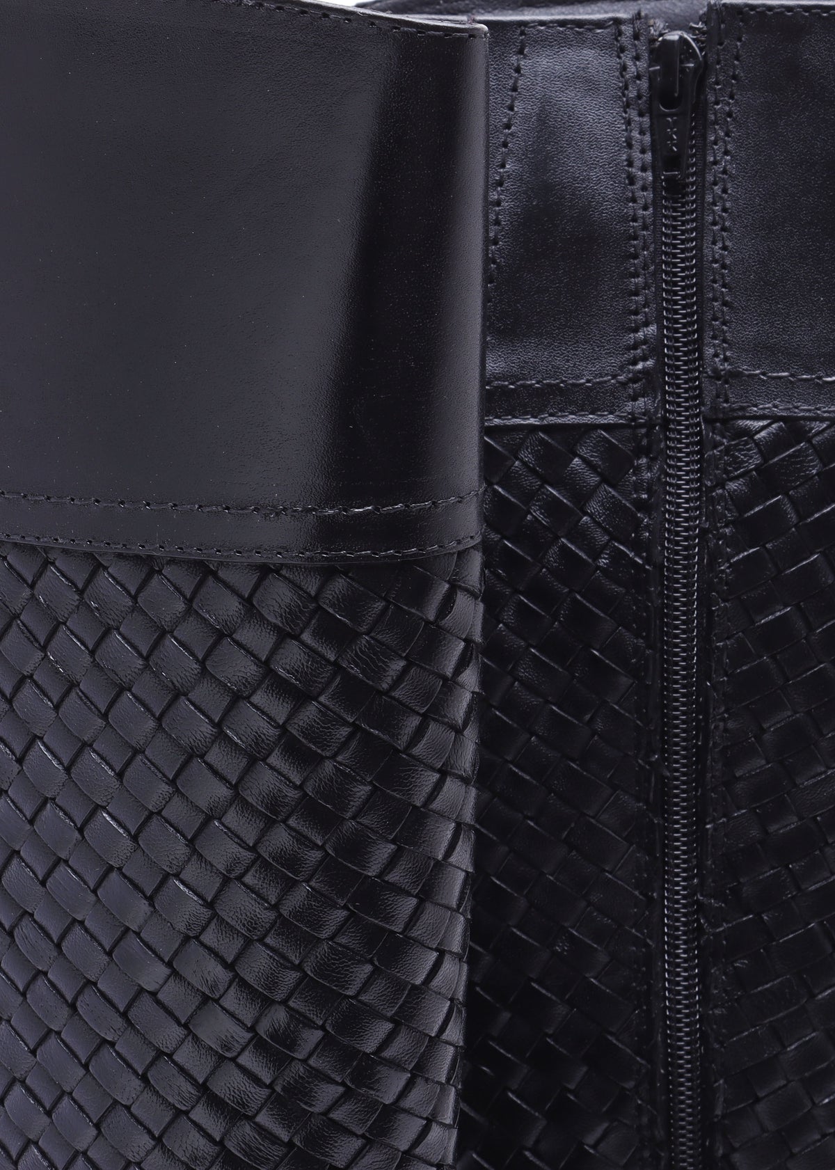 Solar Black Leather Woven Knee Boots