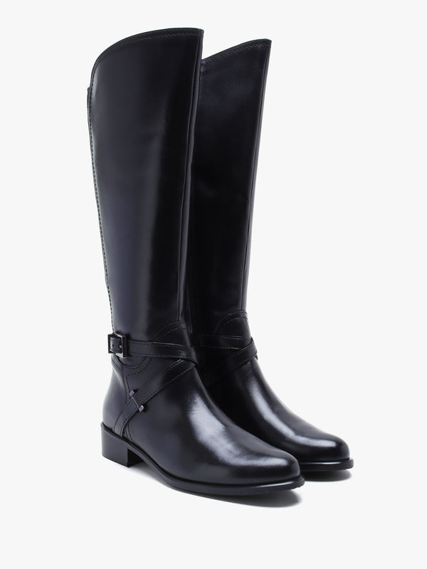 Slasty Black Leather Knee Boots