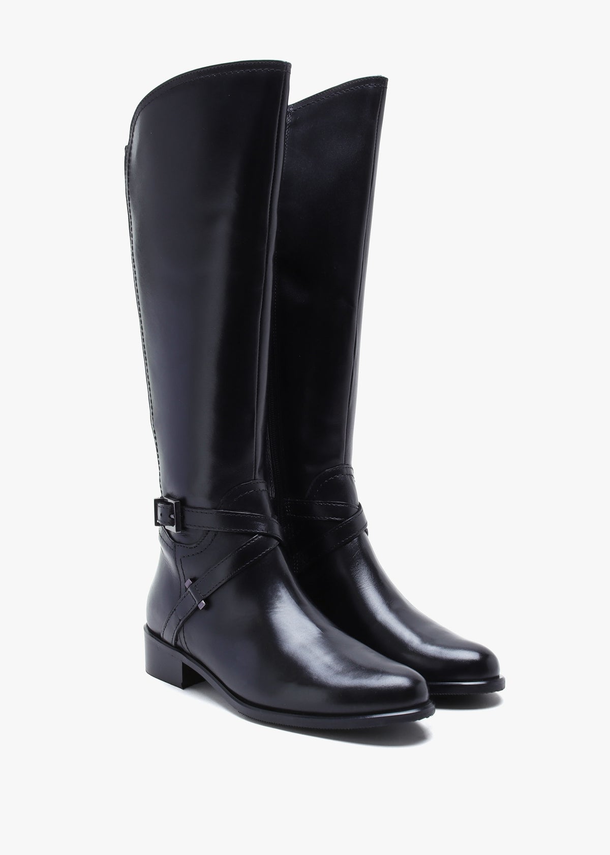 Slasty Black Leather Knee Boots