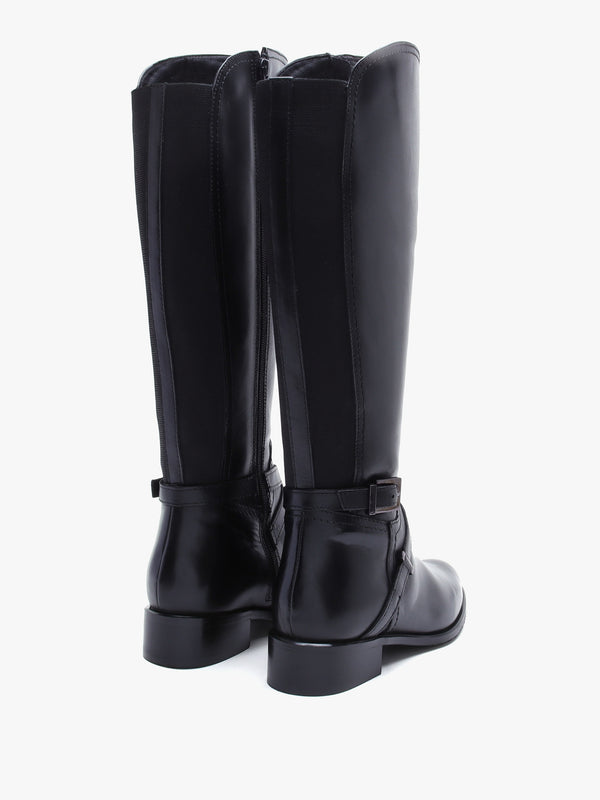 Slasty Black Leather Knee Boots
