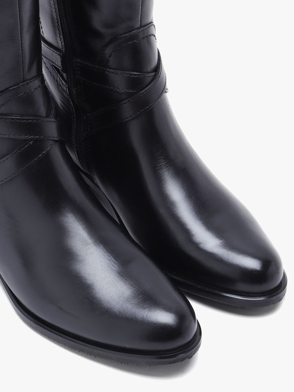 Slasty Black Leather Knee Boots