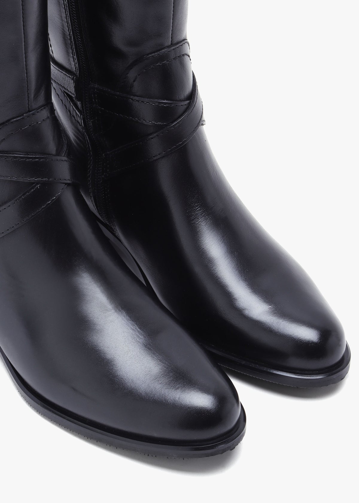 Slasty Black Leather Knee Boots