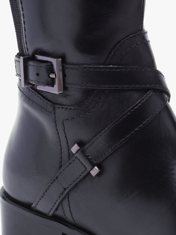 Slasty Black Leather Knee Boots