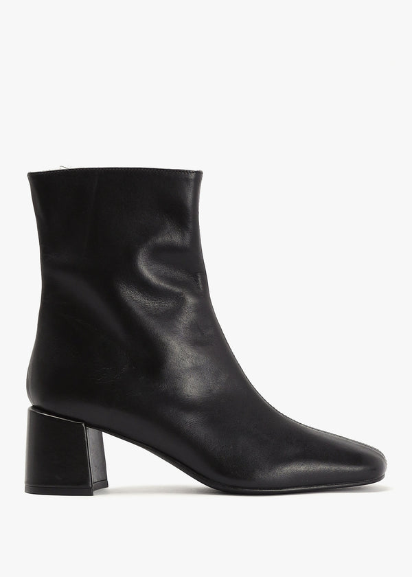 Laney Black Leather Block Heel Ankle Boots