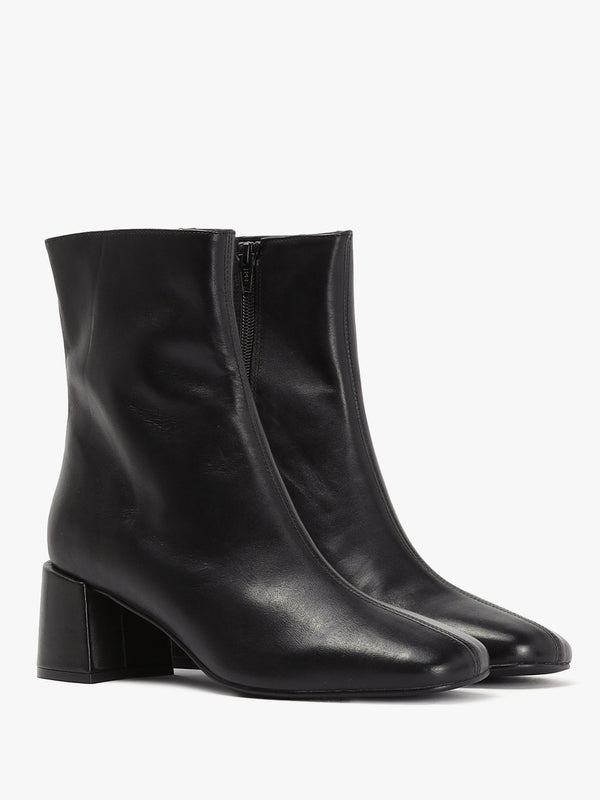 Laney Black Leather Block Heel Ankle Boots
