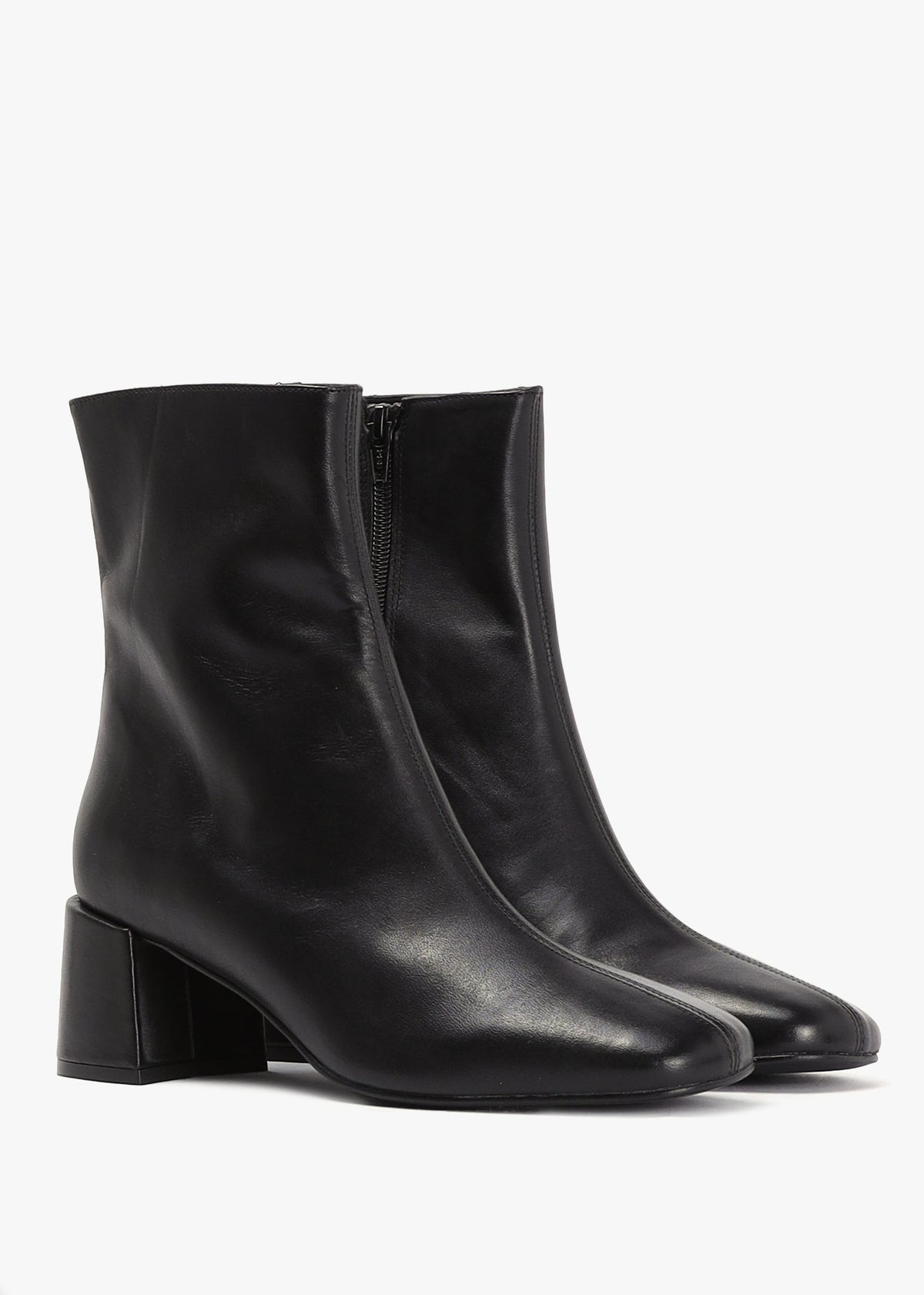 Laney Black Leather Block Heel Ankle Boots
