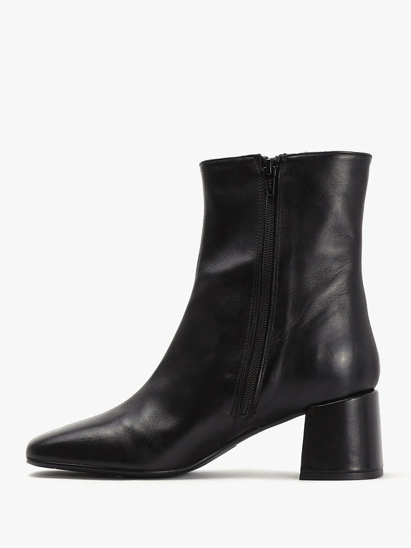Laney Black Leather Block Heel Ankle Boots