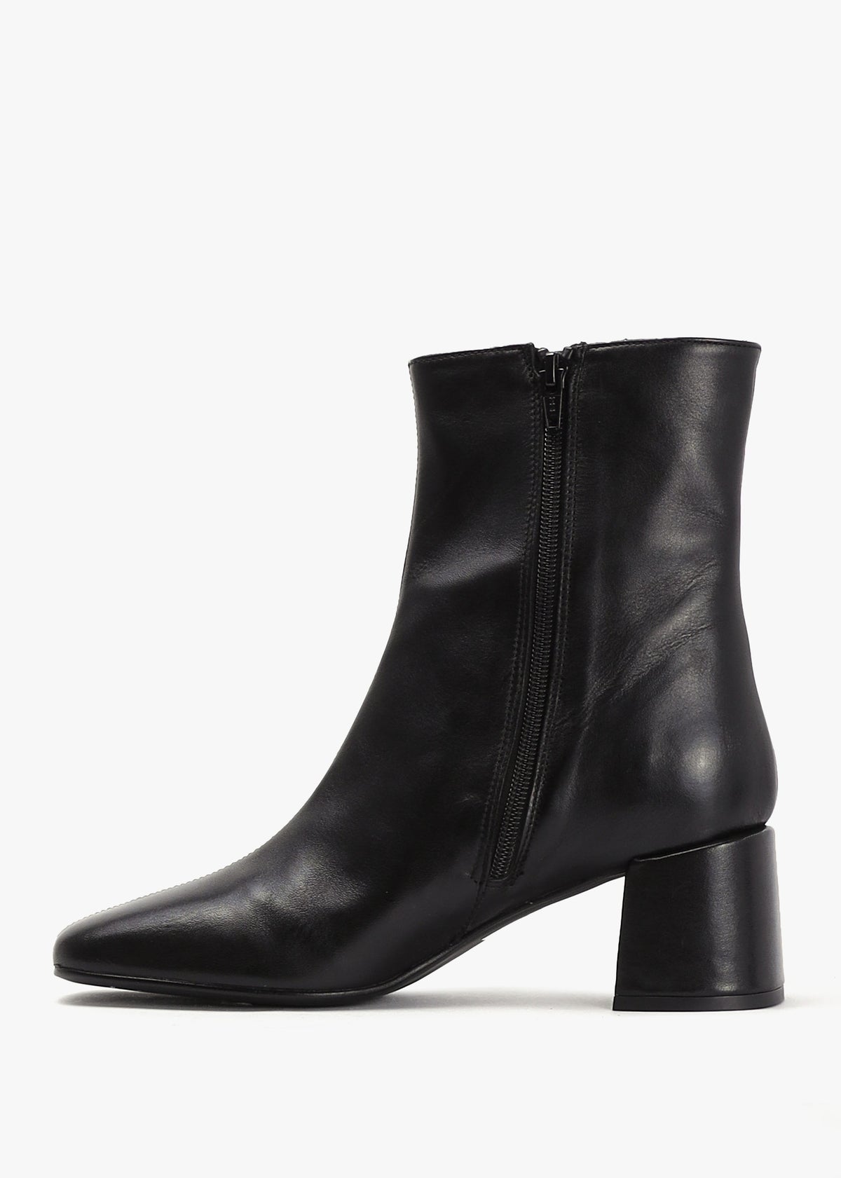 Laney Black Leather Block Heel Ankle Boots