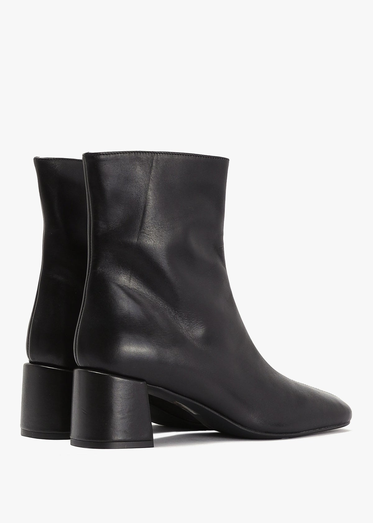 Laney Black Leather Block Heel Ankle Boots
