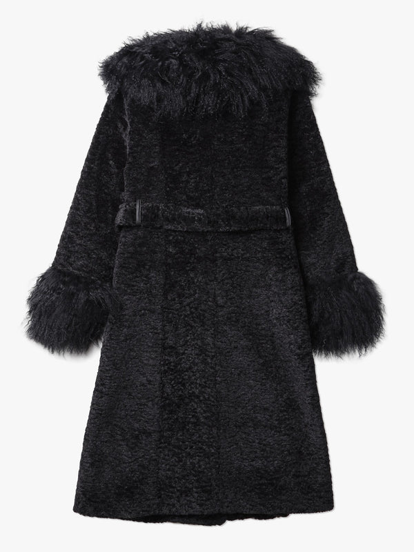 Penny 70’s Black Mongolian Lambswool Long-Line Coat