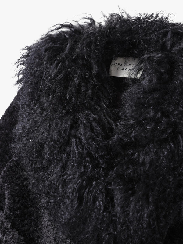 Penny 70’s Black Mongolian Lambswool Long-Line Coat