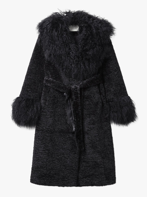 Penny 70’s Black Mongolian Lambswool Long-Line Coat