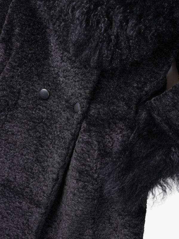 Penny 70’s Black Mongolian Lambswool Long-Line Coat