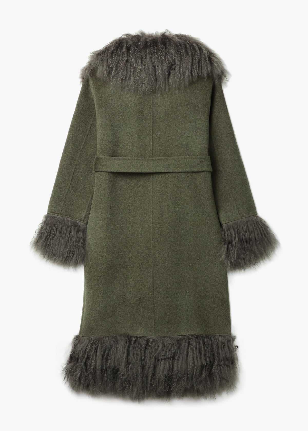Harlow Khaki Flecked Wool Mongolian Lambswool Long-Line Coat