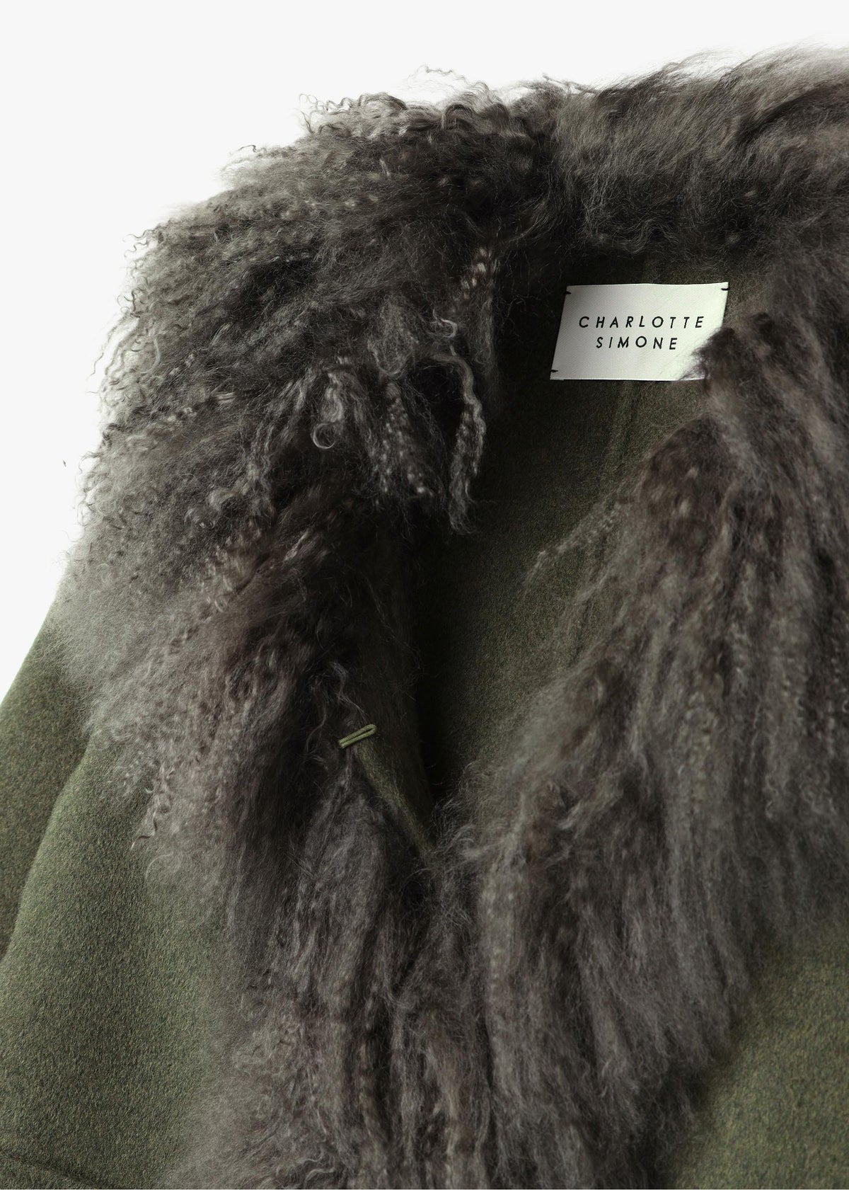 Harlow Khaki Flecked Wool Mongolian Lambswool Long-Line Coat