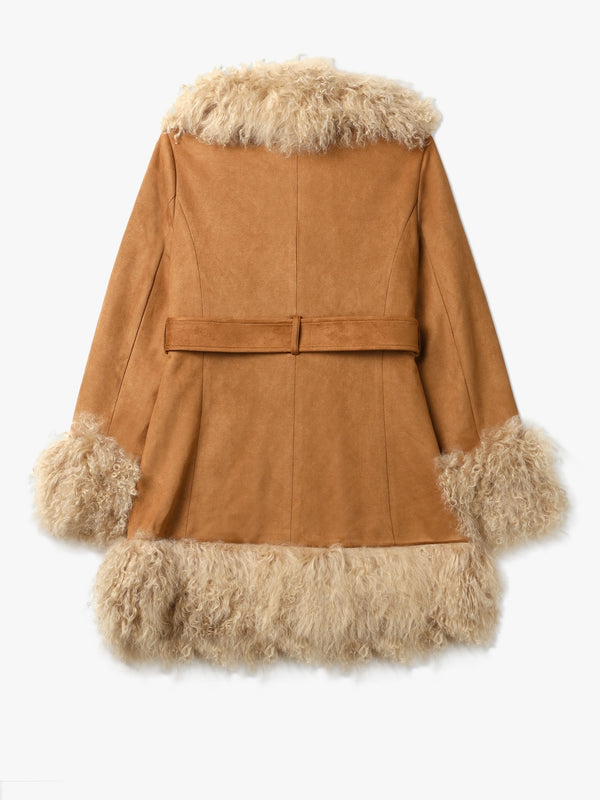 Daisy 70’s Tan Caramel Mongolian Lambswool Mid-Length Coat