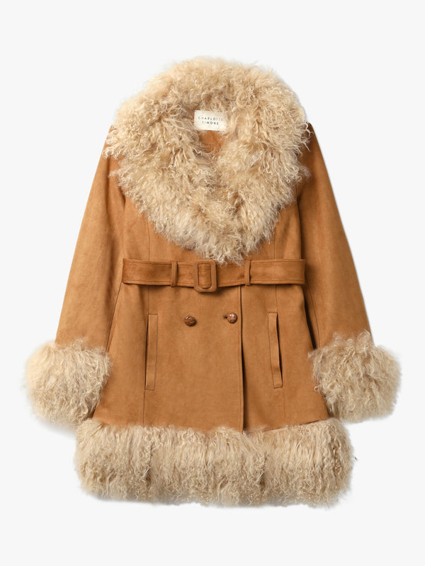 Daisy 70’s Tan Caramel Mongolian Lambswool Mid-Length Coat