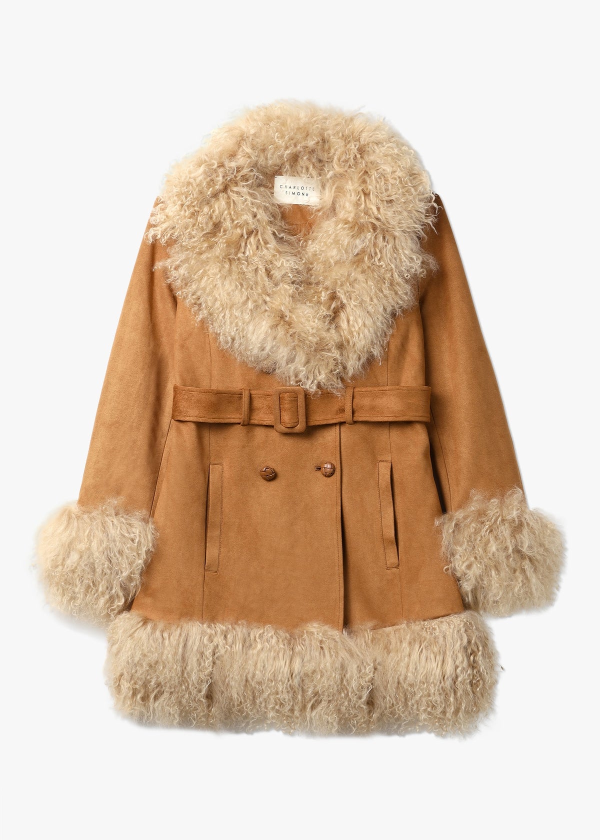 Daisy 70’s Tan Caramel Mongolian Lambswool Mid-Length Coat