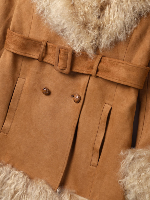 Daisy 70’s Tan Caramel Mongolian Lambswool Mid-Length Coat