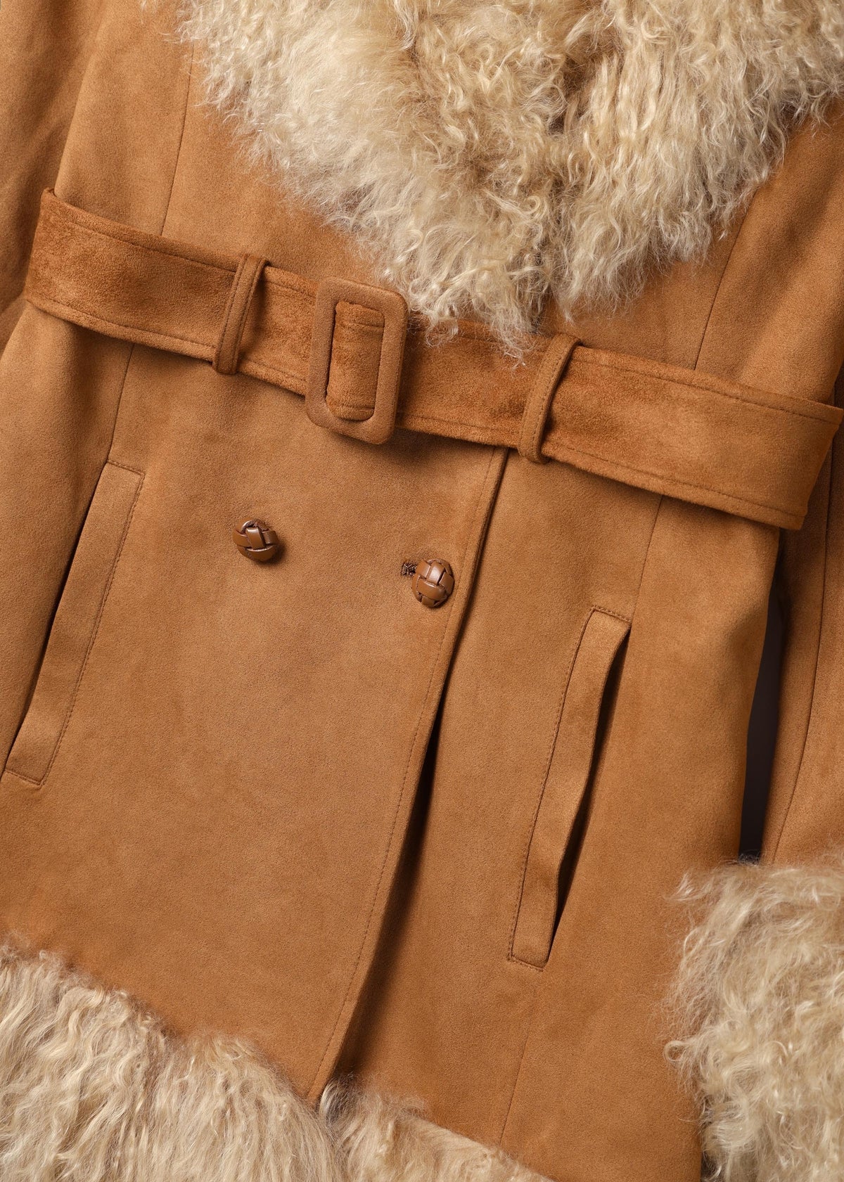 Daisy 70’s Tan Caramel Mongolian Lambswool Mid-Length Coat