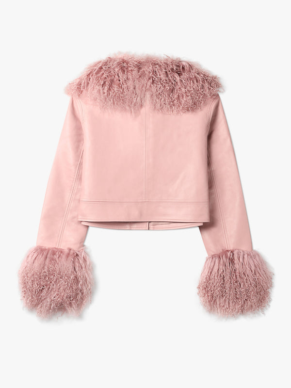 Cropped Penny Dust Pink Mongolian Trim Jacket