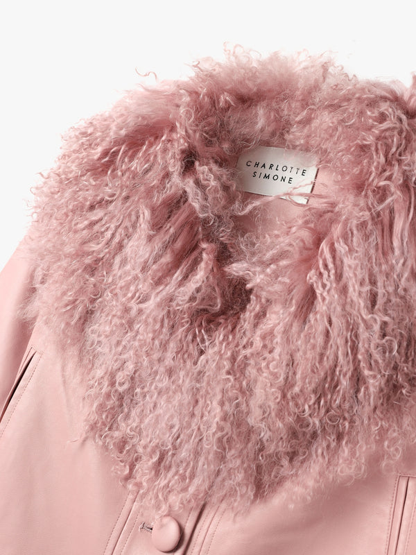 Cropped Penny Dust Pink Mongolian Trim Jacket