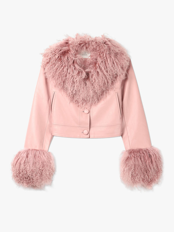 Cropped Penny Dust Pink Mongolian Trim Jacket