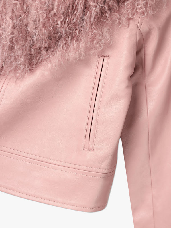 Cropped Penny Dust Pink Mongolian Trim Jacket