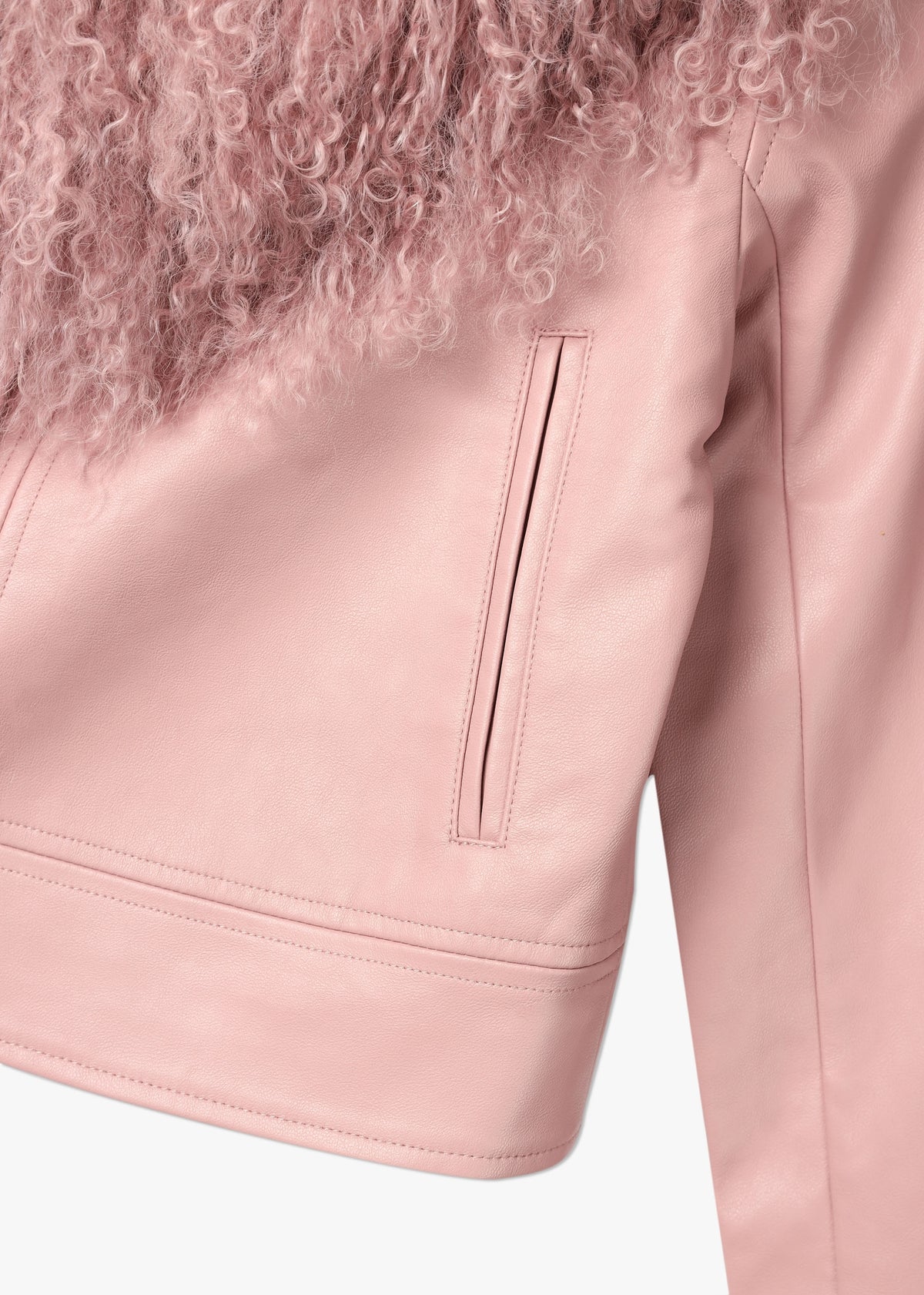 Cropped Penny Dust Pink Mongolian Trim Jacket