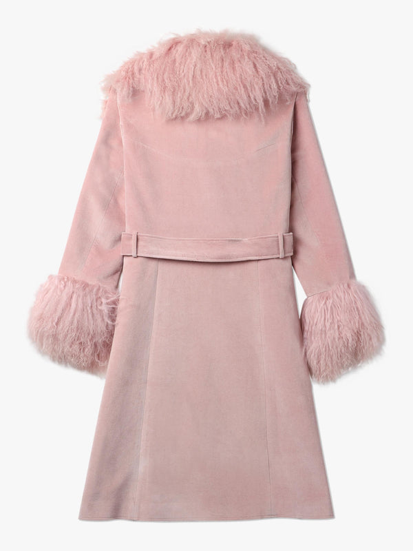 Penny 70’s Dusty Pink Mongolian Lambswool Long-Line Coat