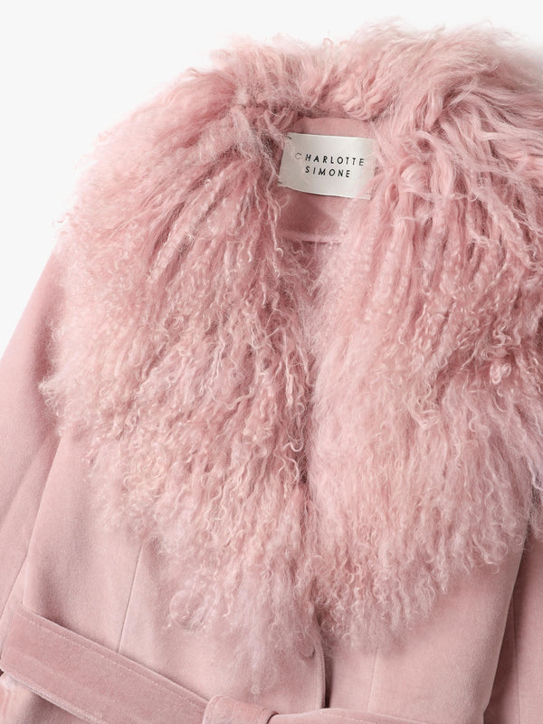 Penny 70’s Dusty Pink Mongolian Lambswool Long-Line Coat