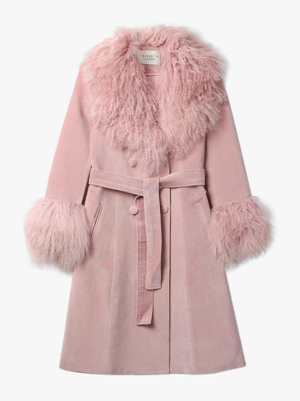 Penny 70’s Dusty Pink Mongolian Lambswool Long-Line Coat