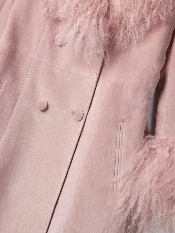Penny 70’s Dusty Pink Mongolian Lambswool Long-Line Coat