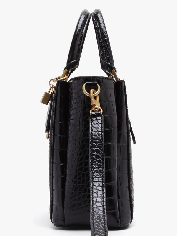 James Girlfriend Black Moc Croc Satchel Bag