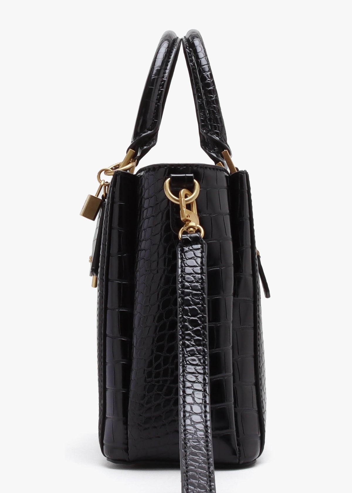 James Girlfriend Black Moc Croc Satchel Bag