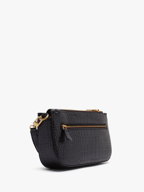 Mini James Black Moc Croc Cross-Body Bag