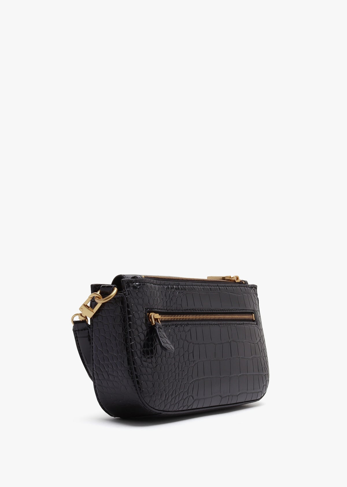 Mini James Black Moc Croc Cross-Body Bag