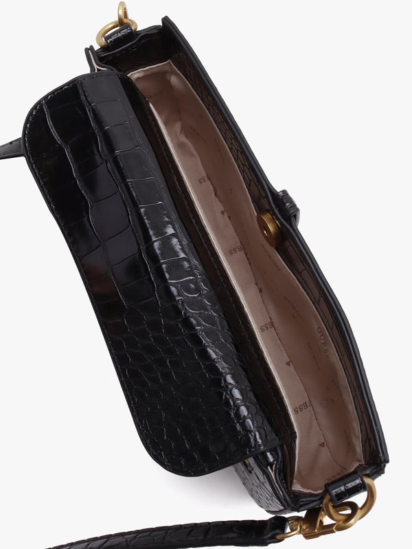 Mini James Black Moc Croc Cross-Body Bag