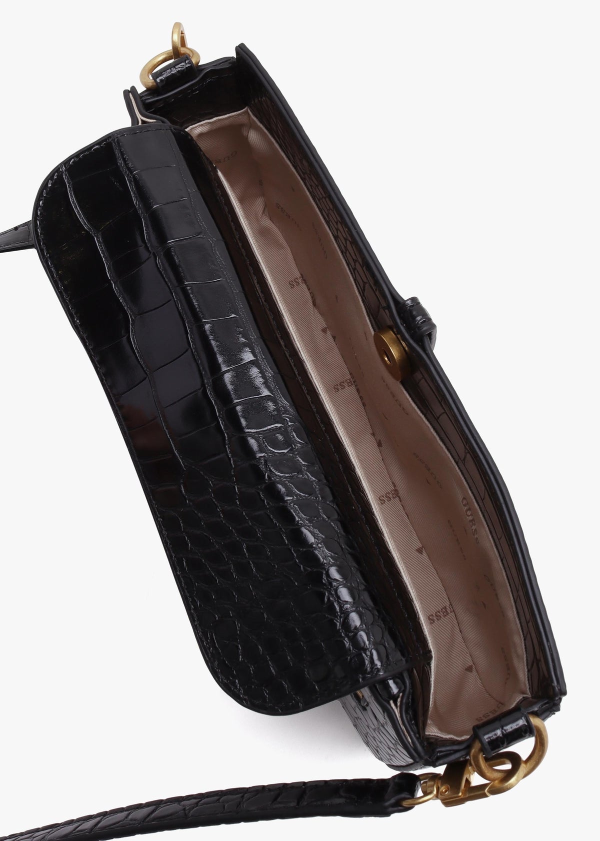 Mini James Black Moc Croc Cross-Body Bag