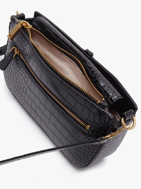 Mini James Black Moc Croc Cross-Body Bag