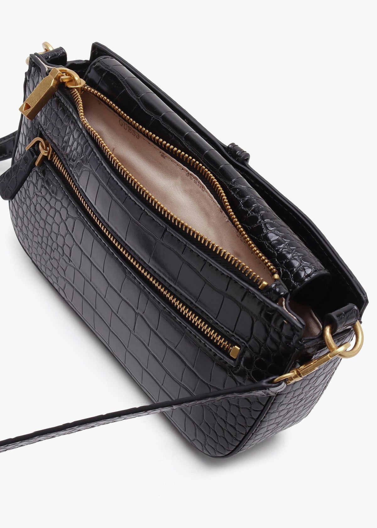 Mini James Black Moc Croc Cross-Body Bag