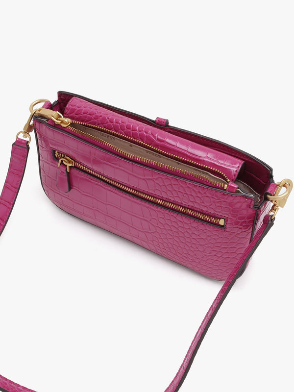 Mini James Boysenberry Moc Croc Cross-Body Bag