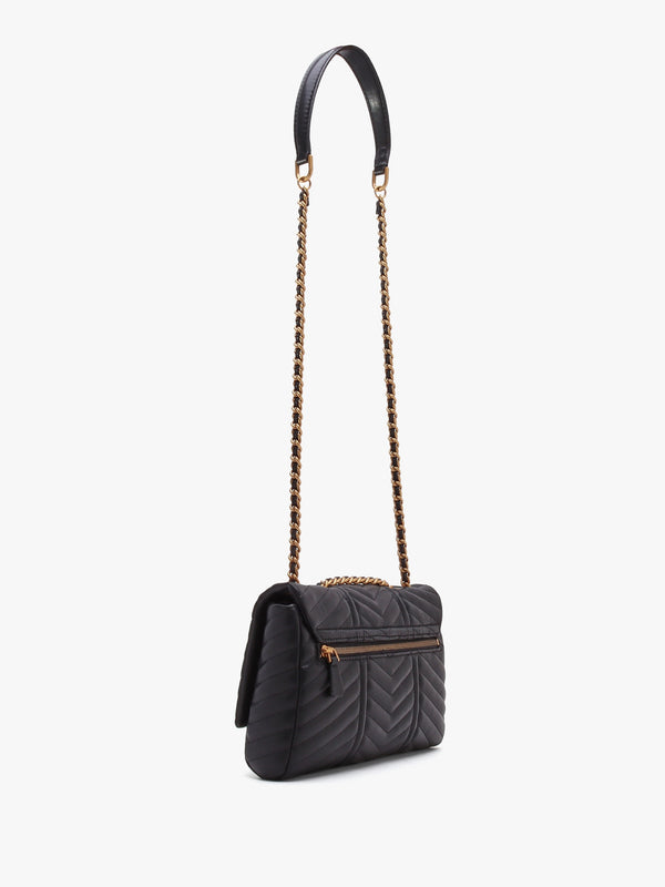 Lovide Black Chevron Quilted Cross-Body Bag